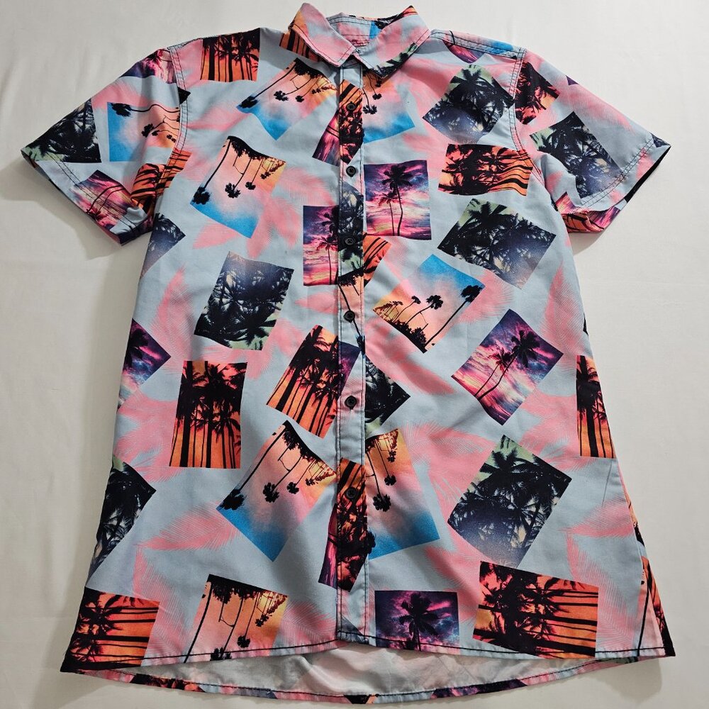 Surf Society by‎ Drill Men's Short Sleeve Button-Up Beachwear Spring Break